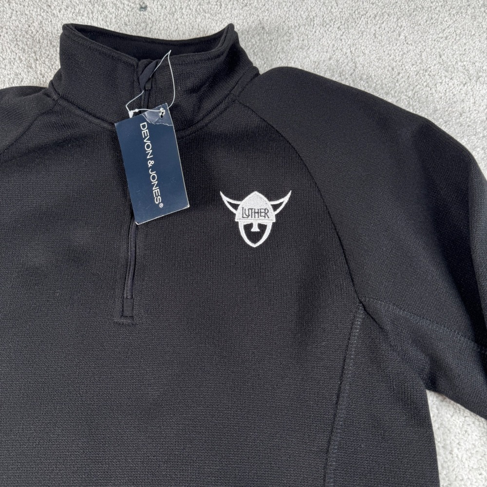 Luther College Norse Decorah Iowa 1/4 Zip Sweater Mens XS Black NEW Embroidered